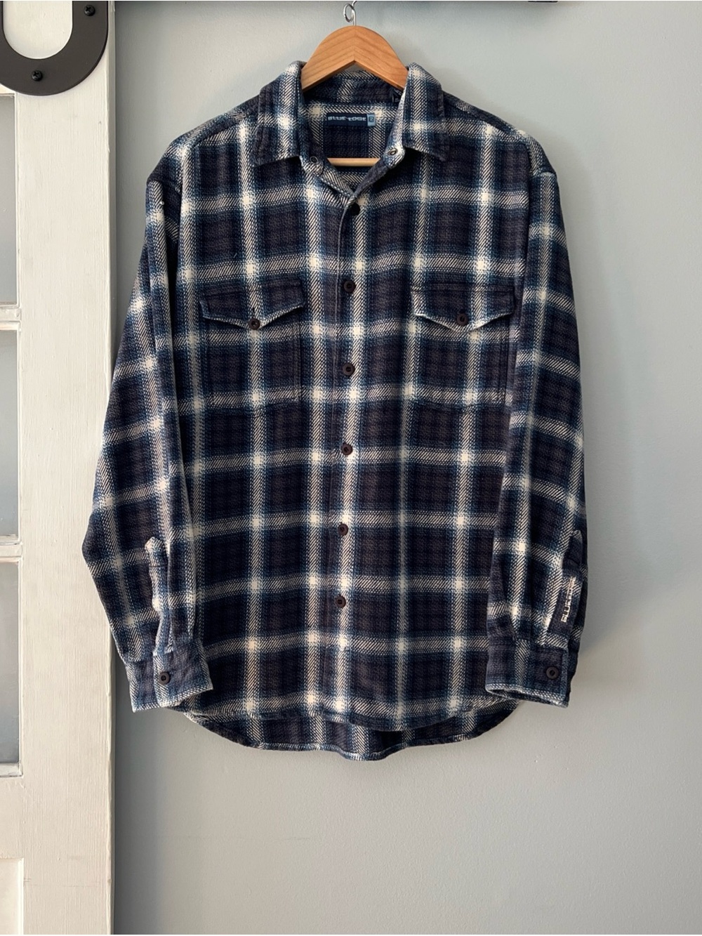 Blue Edge Long Sleeve Shirt Men’s Large Blue Plaid Flannel 100% Soft Cotton